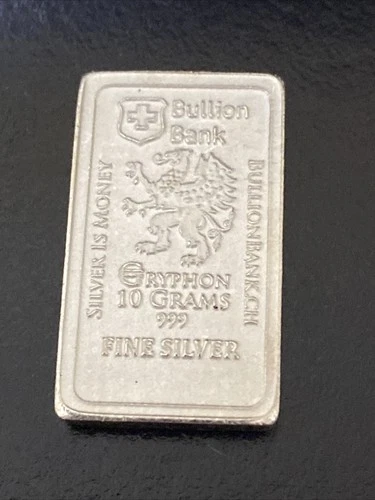 GRYPHON -10 Gram Fractional PURE Silver Bar .999-BULLION BANK