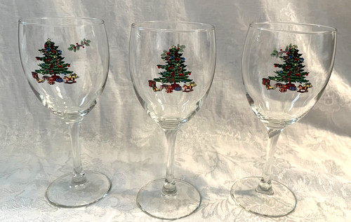 Luminarc Noel Christmas Tree 12 Oz Water Goblets Wineglass Glasses, Set of 3