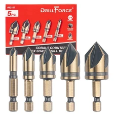 Cobalt Countersink Drill Bits Set(5PCS), M35 HSSCO 82 Degree 5 Flutes,1/4 Inc...