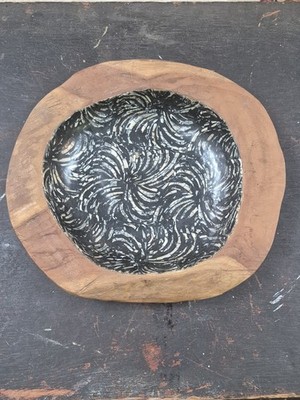 Hand Crafted in Indonesia Wooden Bowl Swirl Pattern Textured Rustic Indonesian