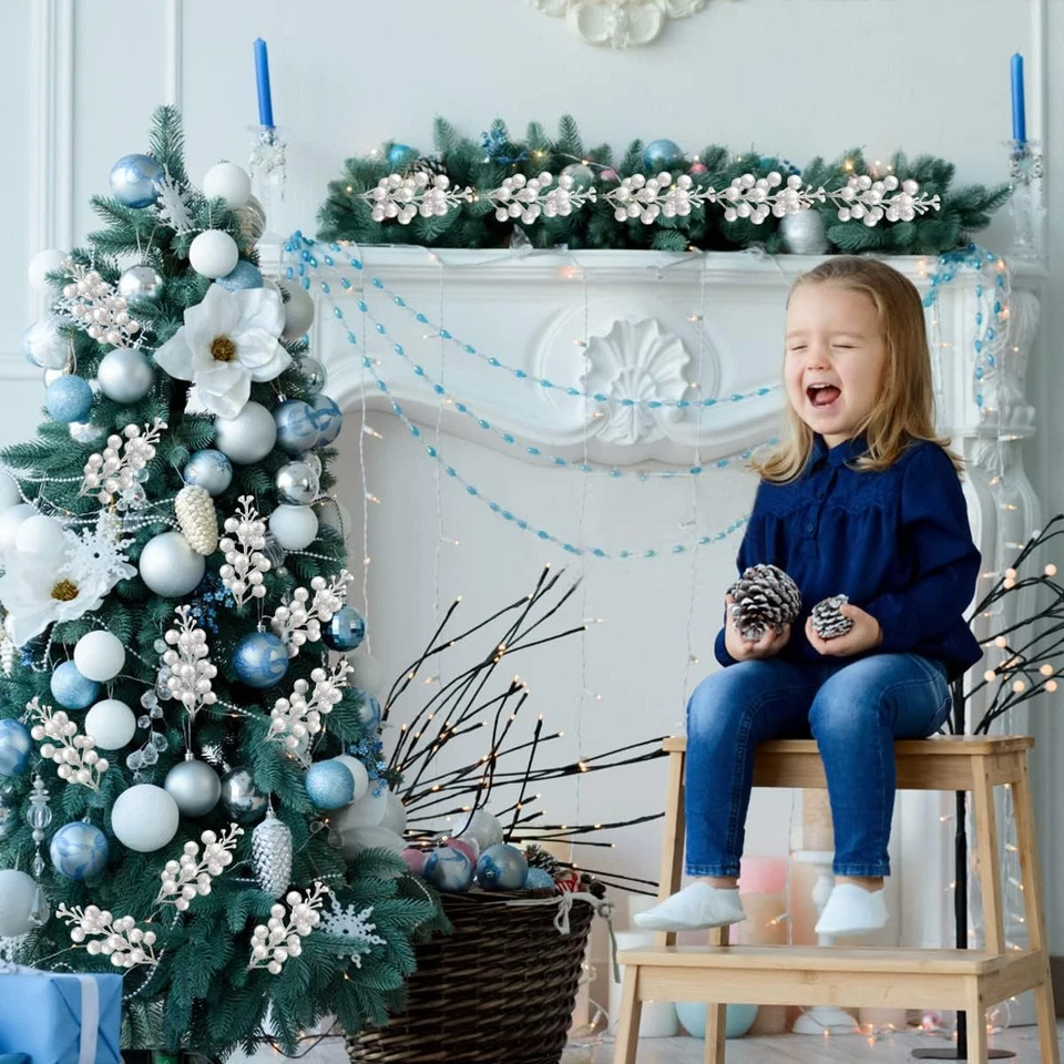 20 Pezzi Decorazione Bacche D'Argento, Artificiale Bacca D'Argento Bordeaux Racc - Immagine 3 di 4