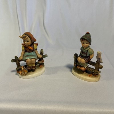 Goebel Hummel Children Porcelain Figurines Hand Painted 2pc Set 1950s