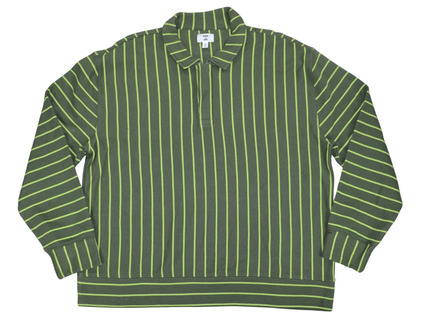 Mode of One XXL Contrast Stripe Relaxed-Fit Long Sleeve Men's Polo Shirt NWT Ivy