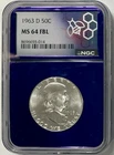 1963-D Franklin Half Dollar 50c Coin: Graded MS 64 Full Bell Lines (FBL) by NGC