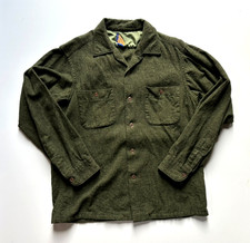 VTG 1950s Pendleton Army Green Virgin Wool Loop Collar Rockabilly Shirt M Board