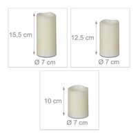 Relaxdays LED Echtwachs Kerzen Set 3Er Flackernd Batteriebetrieben Ø7Cm