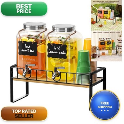 Zuyachuza 2-Pack 1 Gallon Glass Drink Dispenser with Bamboo Stand Ice Core