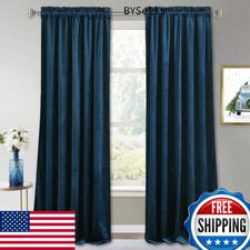 RYB Home Navy Velvet Blackout Curtains 96" - Super Soft Drapes for Living Room