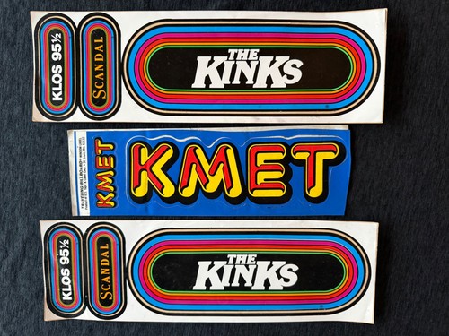 Vintage LA FM Rock Radio Sticker Lot KLOS 95.5 KMET 94.7 The Kinks Party Animal