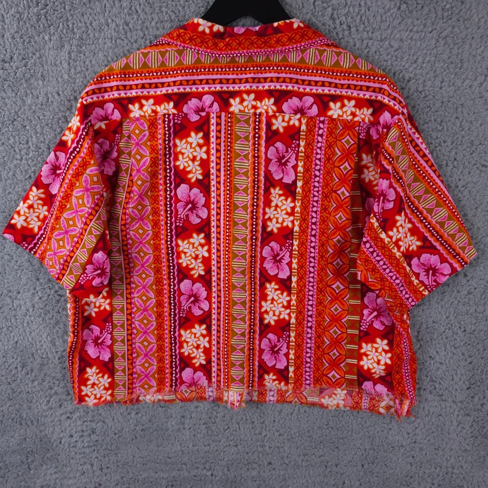 Camisa De Colección Años 60 70 Hombres Grande Naranja Rosa Hawaiana Floral Tribal Recortada con Botones Foto 2 de 4