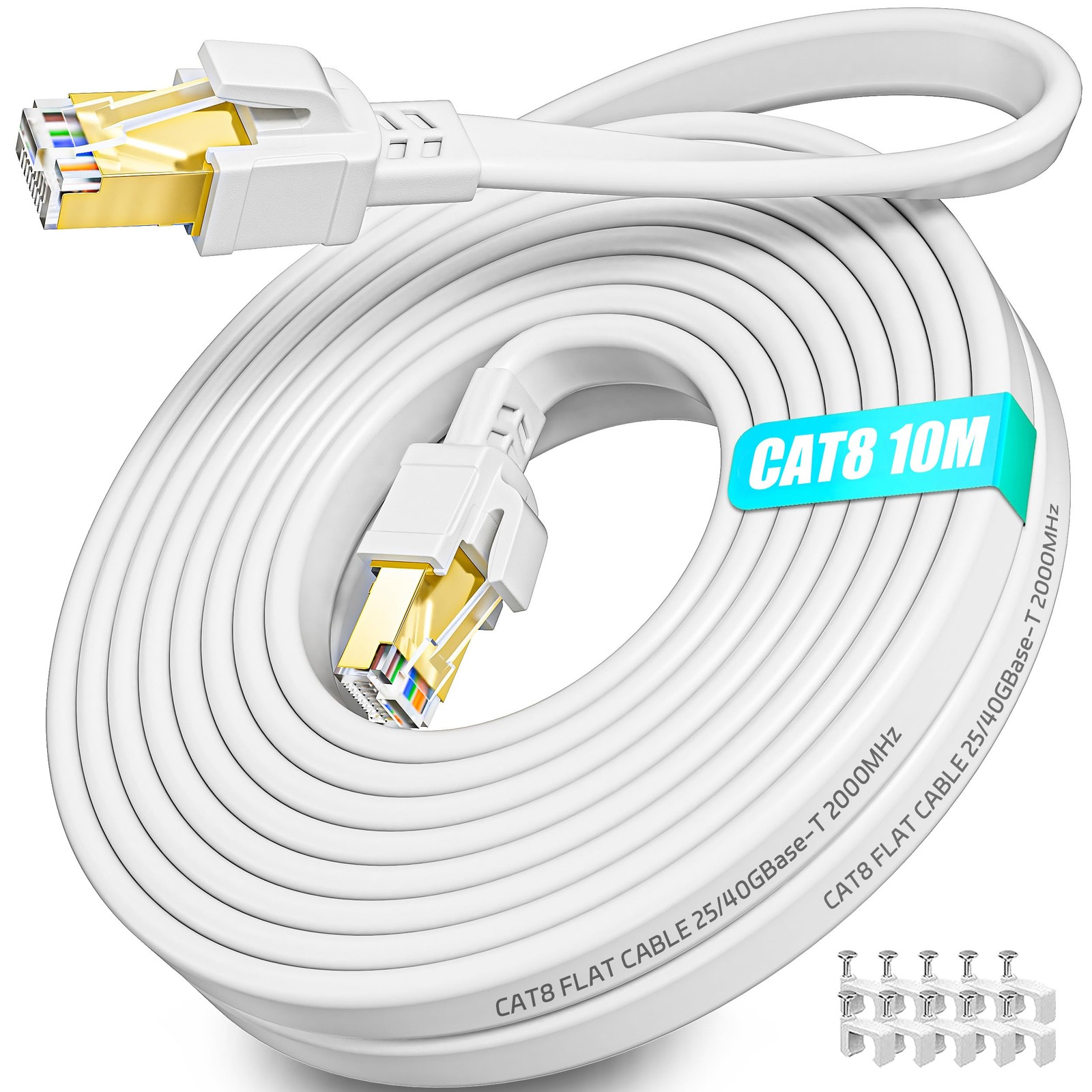 Soibke Cavo Ethernet 10 Metri, Cat 8 Cavo Lan 10m Schermato, Cavo di Rete (D8a)