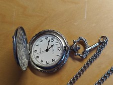 Excellanc Taschenuhr | Quarz Uhrwerk | Silberfarben mit Kette | Sprungdeckel