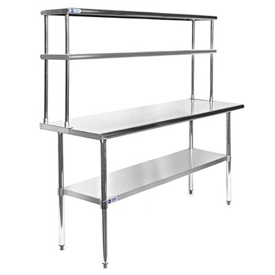 Stainless Steel Commercial Kitchen Prep Table with Double Overshelf- 30'' x 60''