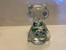 Vintage Murano Art Glass Owl Figurine, Blue, Green Unique