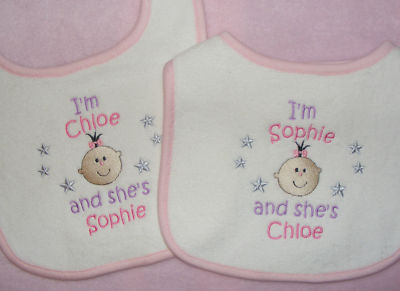 Personalisierte Baby Lätzchen für Zwillinge Junge / Mädchen große Größe
