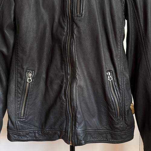 Scotch & Soda Black Leather Hooded Zip Moto Biker Jacket RARE Small - Picture 4 of 13