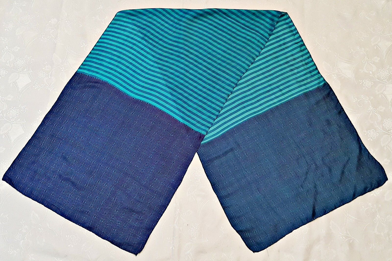 Authentic Vintage Blue Striped Silk Long Scarf for Women-image
