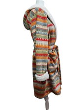Alexander Del Rossa Unisex Southwestern Pattern Sherpa Lined Hooded Robe S/M
