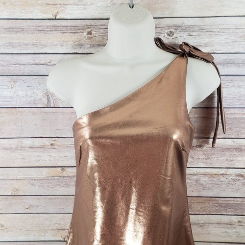 Wild Honey NWT M Bodycon Metallic Bronze Gold One Tie Shoulder Mini Dress Club - Picture 4 of 8