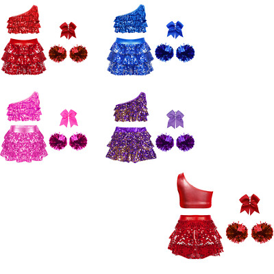 DE Kinder Mädchen Tanzkleid Set Tanzbekleidung Bogenknoten Kostüm Eine Schulter