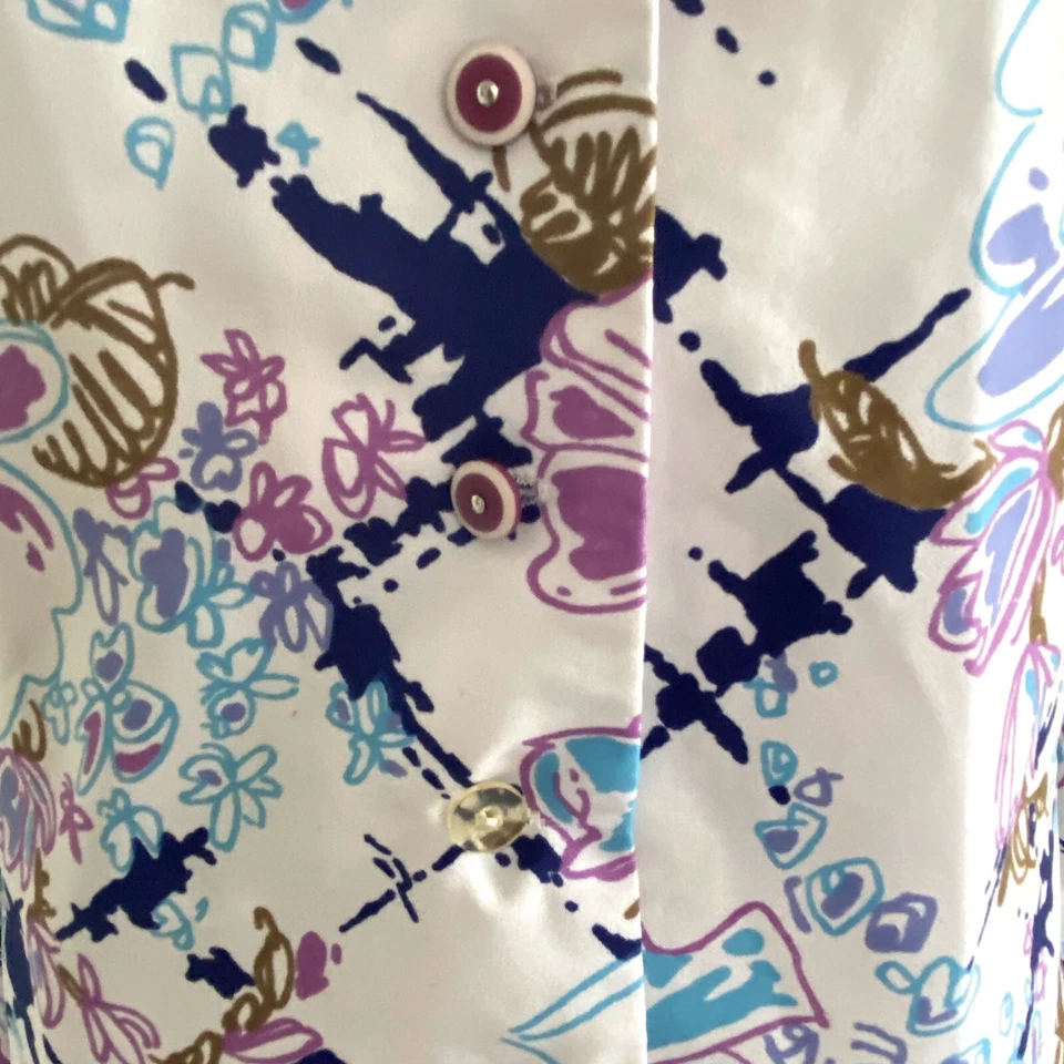 Camisa Vintage Años 70 Disco Flor Poliéster Cuello Mariposa Grande Mod M Foto 3 de 4