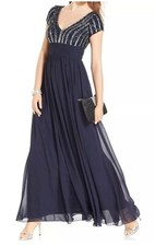 JS Collections Embellished Bodice Chiffon Gown, Navy, Size 8