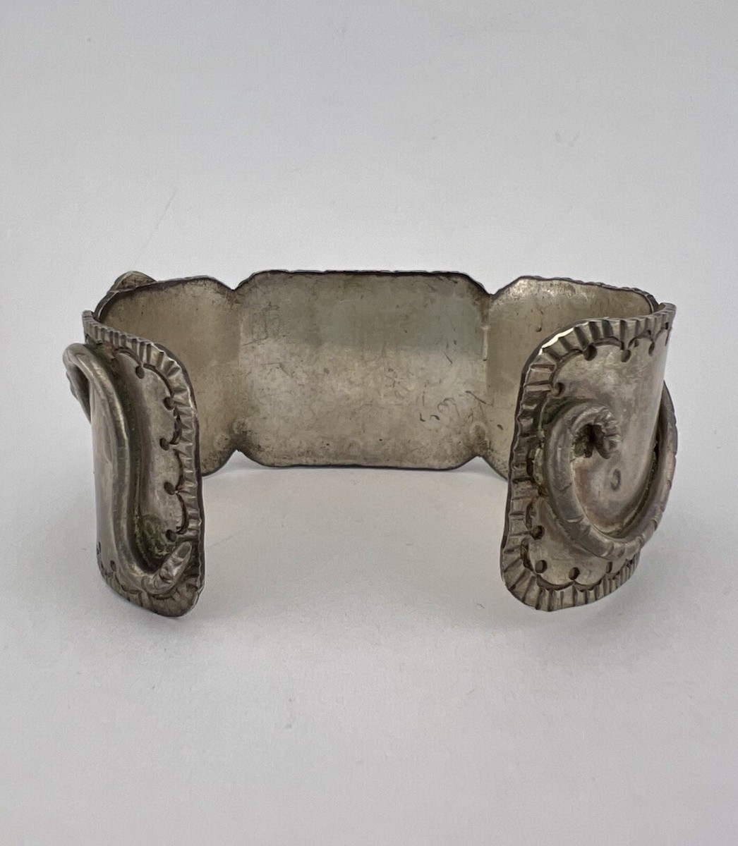Early 1930's Navajo Coin Silver Morenci Turquoise Stamped