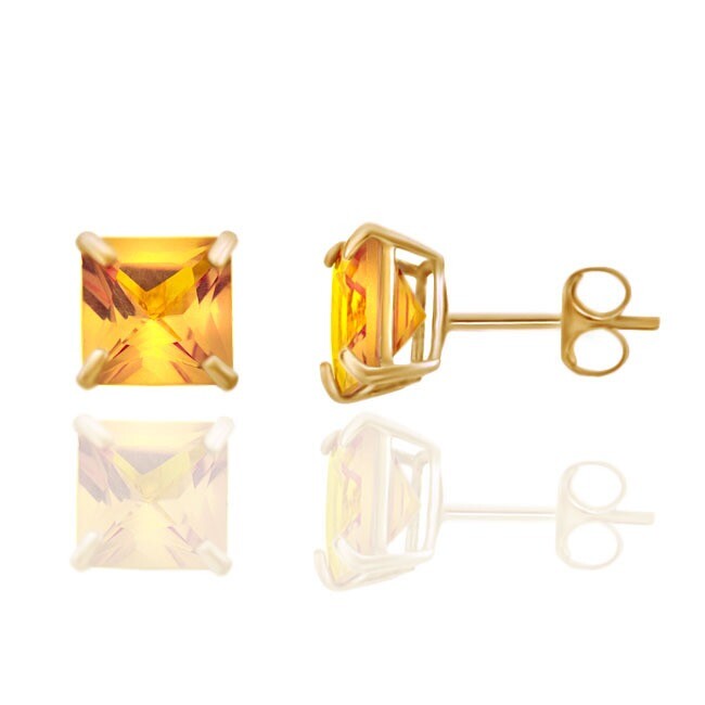 Solitaire Princess Cut Citrine Stud Earrings in 10K Yellow Gold Push Back-image