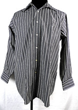 Chaps Charcoal Gray Striped Button-Up L/S Easy Care Dress Shirt L 16-16.5, 32/33