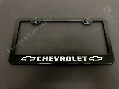 Black Stainless Steel License Plate Frame For Chevy Style - Includes Screw Caps, Style LL Design