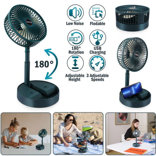 Portable Fan USB Rechargeable Foldable Table Desk Fan Telescopic Floor 3 Speeds - Picture 27 of 49