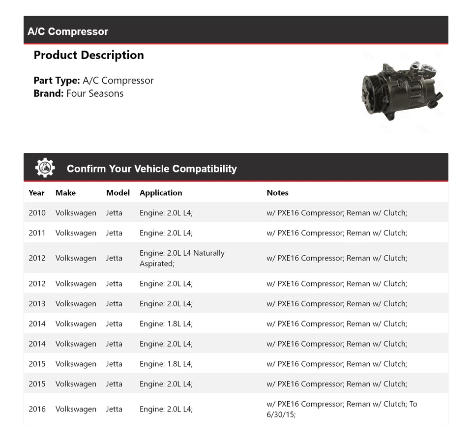 Para 2010-2016 Volkswagen Jetta A/C Compressor 4 Estações 2011 2012 2013 2014 2015 - Imagem 2 de 4