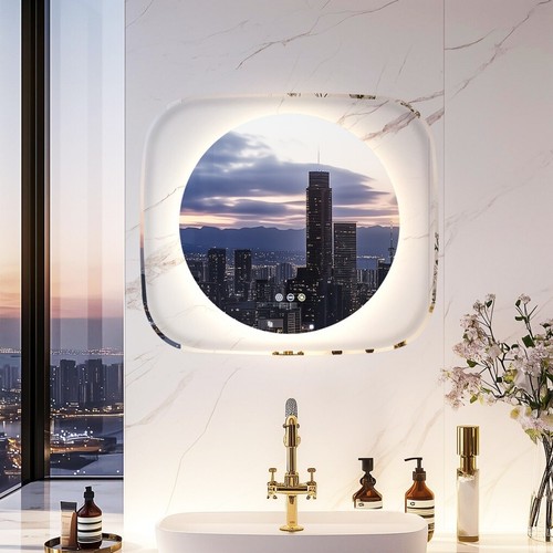 Modern LED Bathroom Mirror w/ Backlit Clear Glass Frame Defog Dimmable Touch HD - Picture 5 of 17
