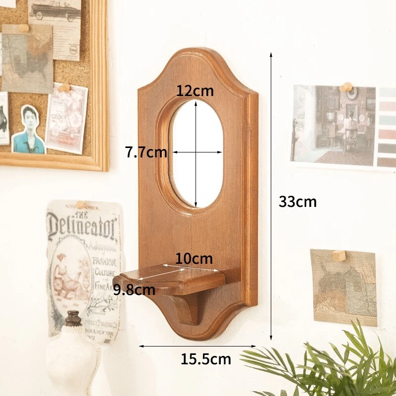 Vintage Wall Mirror with Shelf Solid Wood Aromatherapy Candlestick Holder - Image 3 of 4