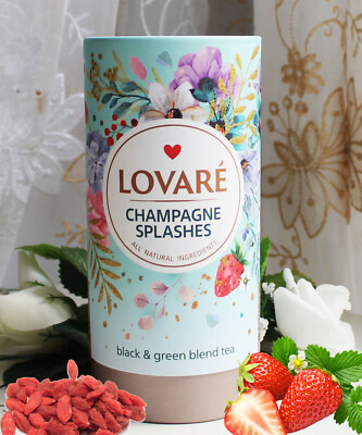 80g LOVARE ''Champagne Splashes'' Schwarz & Grüntee Tee fruchtig-blumig Erdbeere