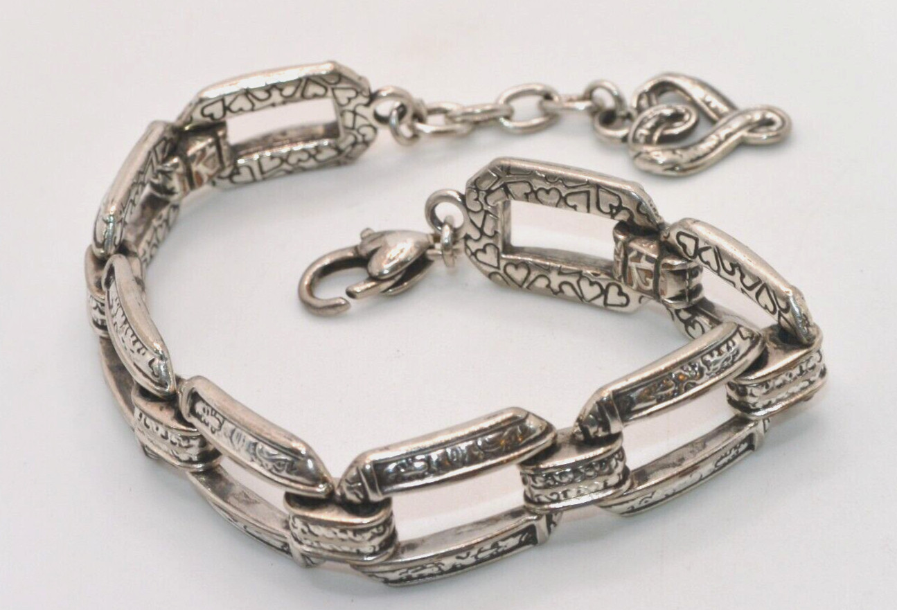 BRIGHTON Silver Textured Open Rectangle Links Bra… - image 1