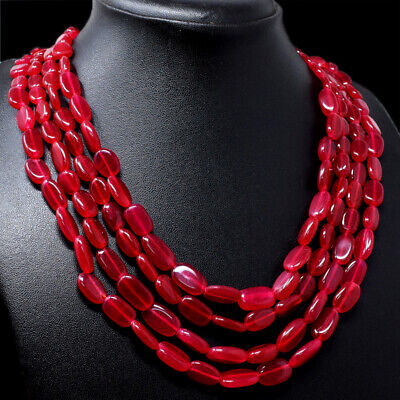 Amazing 522.00 Cts Earth Mined 4 Strand Red Ruby Round Shape Beads Necklace Amazing 522.00 Cts Earth Mined 4 Strand Red Ruby Round Shape Beads Necklace