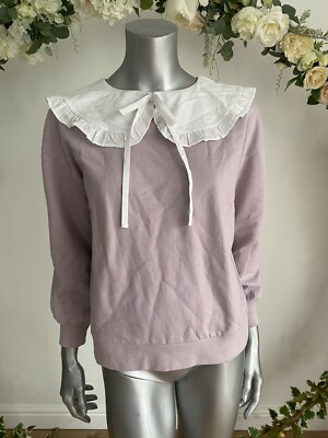 Influence Pullover Oberteil Größe 6 8 & 12 flieder weiß Baumwolle Pan großer Kragen NEU LR18