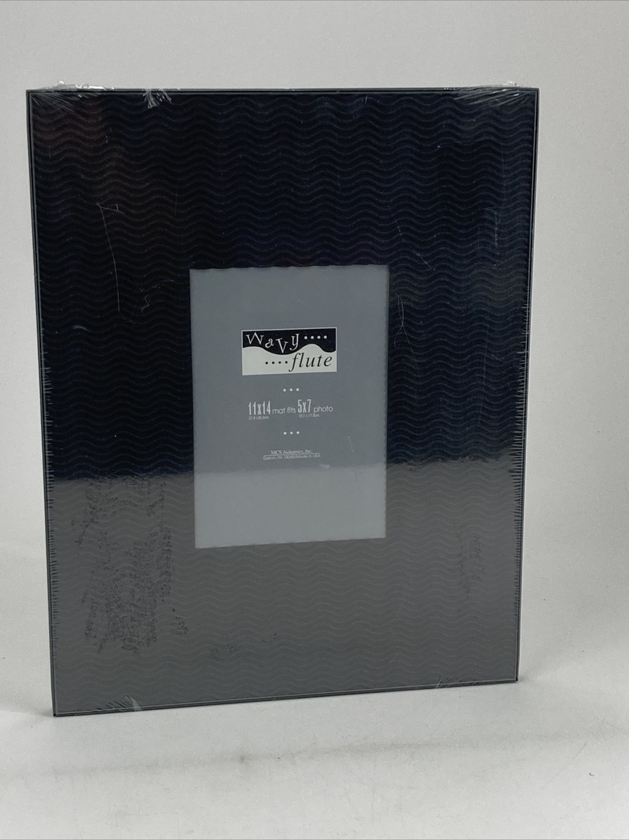 MCS Black Picture Frame Black Wavy Flute Mat 11X14 Frame w/Photo
