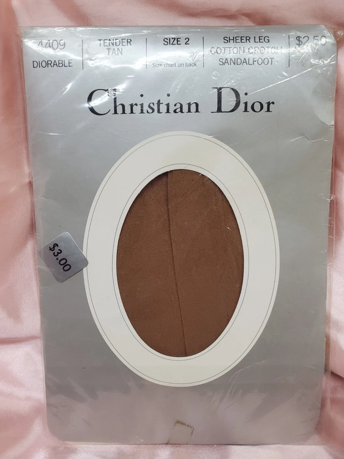 Collant soyeux vintage Christian Dior taille 2 transparent TENDRE TAN 4409 Sissy 