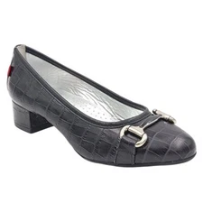 Marc Joseph Women Madison Low Block Heel Pumps Size US 5 Croco Black Leather