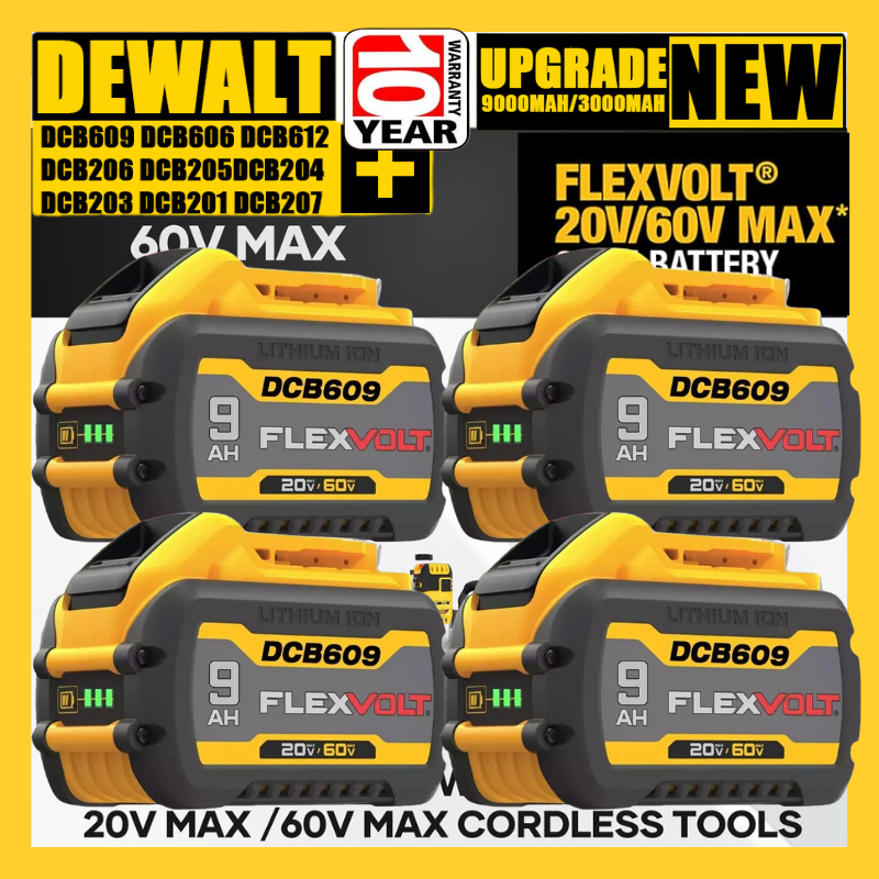 20V/60V 4-Pack DEWALT DCB609 DCB606 MAX FLEXVOLT 9.0Ah Li-Ion Battery Bundle