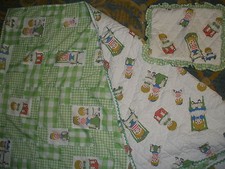 Handmade vintage crib cover blanket with pillowcase reversable OA1