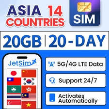 Asia SIM Card - 20GB High-Speed, 20 Day JetSim/Travel SIM