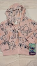 Toddler Girls Pink Disney Stitch Fuzzy Full Zip Hooded Jacket Size 4T
