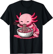 Anime Kawaii Axolotl Eating Ramen Noodles Kids Teen Girl Boy T-Shirt