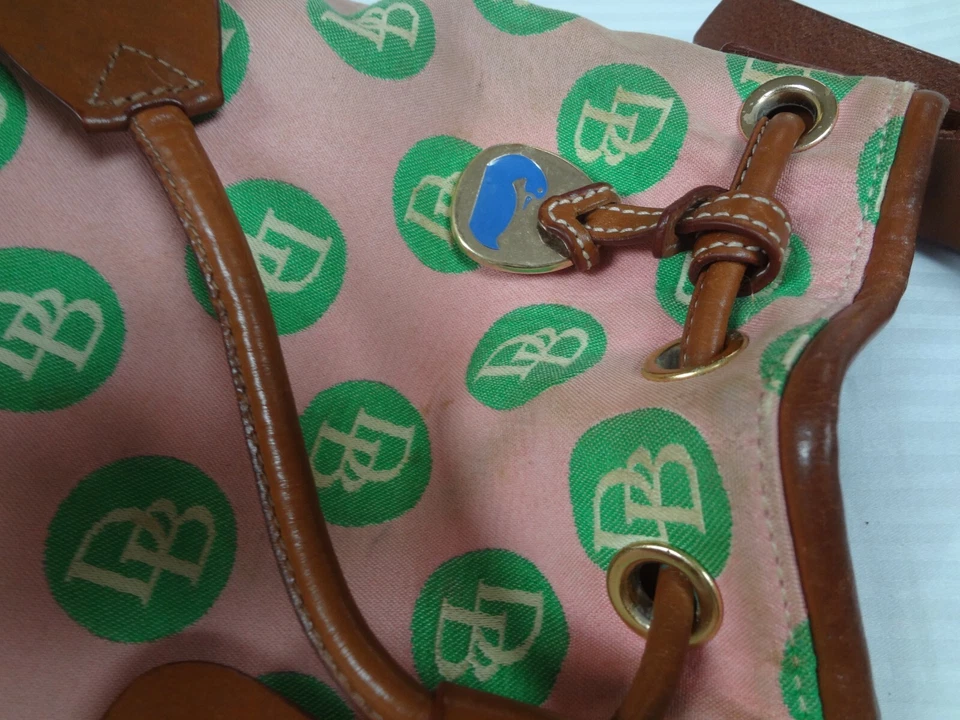 VINTAGE DOONEY & BOURKE Y2K PINK GREEN POLKA DOT SIGNATURE SERIES LRG HOBO TOTE - Image 2 of 4
