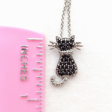 Black Cat Kitten Pendant Necklace Pave Rhinestone Dainty Animal Pet Jewelry Gift