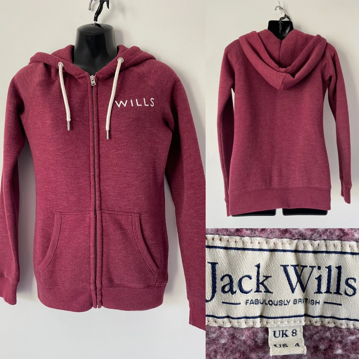 JACK WILLS MULBERRY FLEECE LINED HOODIE SIZE UK 8 FRONT ZIP FASTENING | eBay