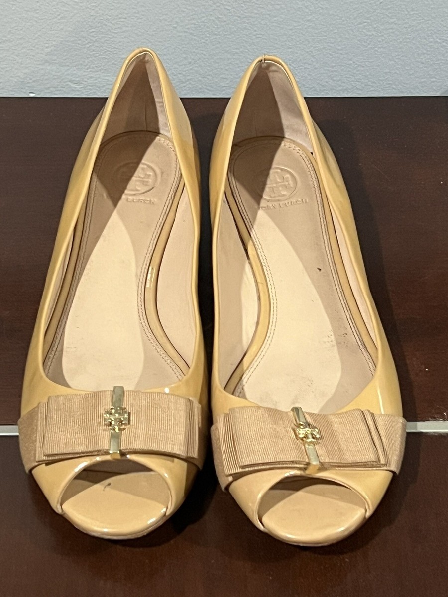 Tory Burch White Leather Cline Peep Toe Ballet Flats Size  Preloved peeptoe flats by Tory Burch display picture 1